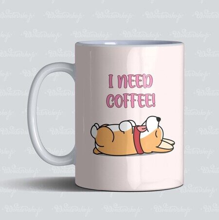 lazy corgi needs coffee